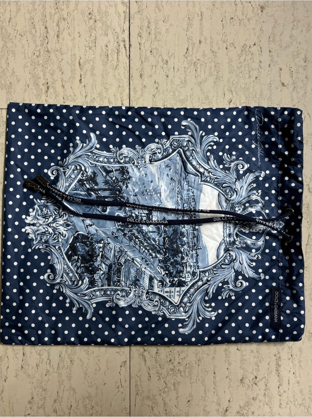 Dolce & Gabbana Navy Polka Dot seaside scape pouch